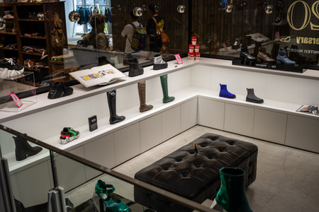 Tokyo, Japan, October 29, 2023: Modern Shoe Store Display from Aboveのeditorial素材
