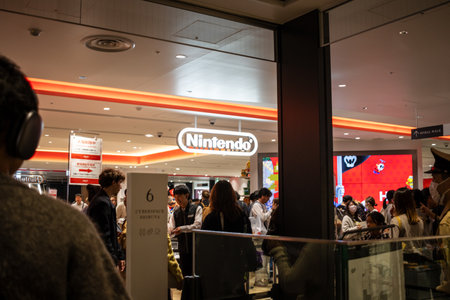 Tokyo, Japan, October 29, 2023: Customers Queuing Outside Nintendo Store