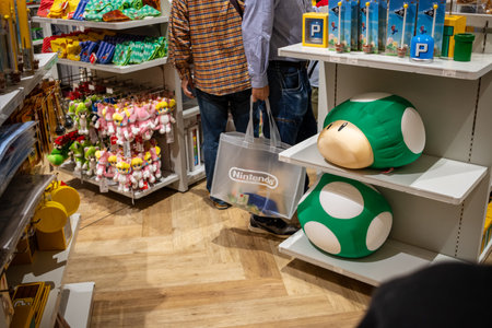 Tokyo, Japan, October 29, 2023: Customers browsing through Nintendo merchandise in a storeのeditorial素材