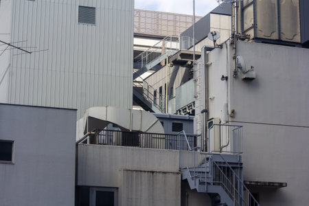 Tokyo, Japan, October 29, 2023: Exterior staircases on a modern building in Tokyo