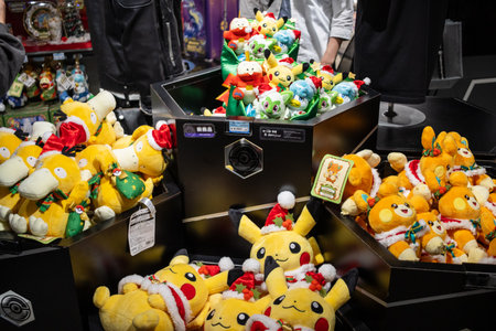 Tokyo, Japan, October 29, 2023: Assortment of Pokemon plush toys in a store displayのeditorial素材