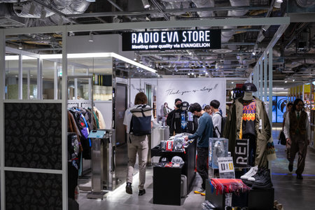 Tokyo, Japan, October 29, 2023: RADIO EVA STORE with customers browsing merchandiseのeditorial素材