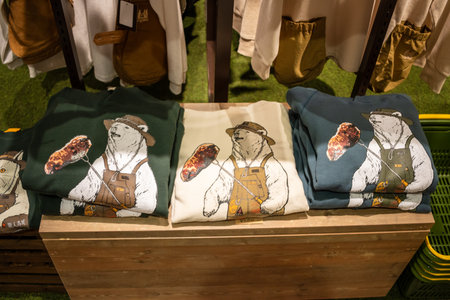 Tokyo, Japan, October 29, 2023: Decorative pillows with animal prints in an outdoor storeのeditorial素材