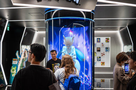 Tokyo, Japan, October 29, 2023: Customers viewing a holographic display in a high-tech storeのeditorial素材