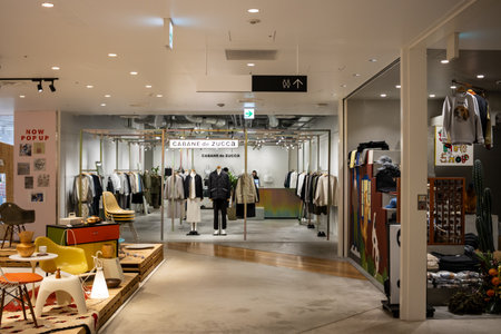 Tokyo, Japan, October 29, 2023: Wide view of a modern and spacious clothing store interiorのeditorial素材