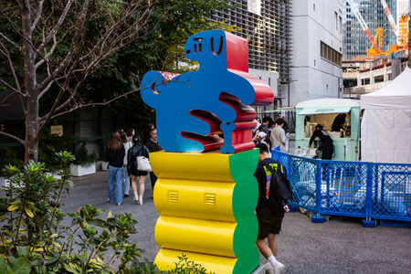Tokyo, Japan, October 29, 2023: Colorful urban sculpture in a Tokyo public spaceのeditorial素材