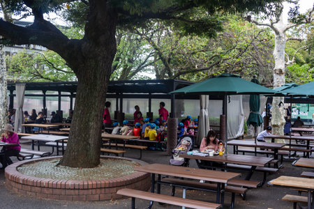 Tokyo, Japan, October 31, 2023: Outdoor Seating at Ueno Park Cafeのeditorial素材