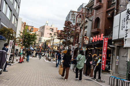 Tokyo, Japan, October 31, 2023: Crowded Shopping Street in Asakusa Districtのeditorial素材