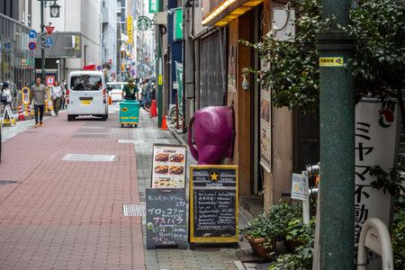 Tokyo, Japan, October 31, 2023: Cozy Alleyway in Tokyo with Local Shops and Cafesのeditorial素材