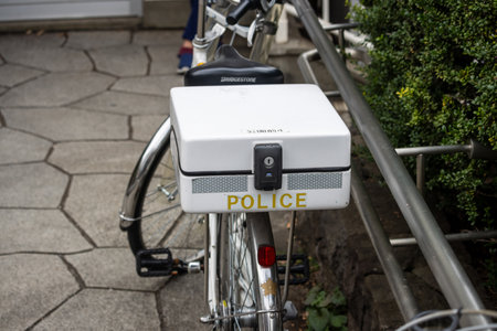 Tokyo, Japan, October 31, 2023: Police bicycle parked in Tokyoのeditorial素材