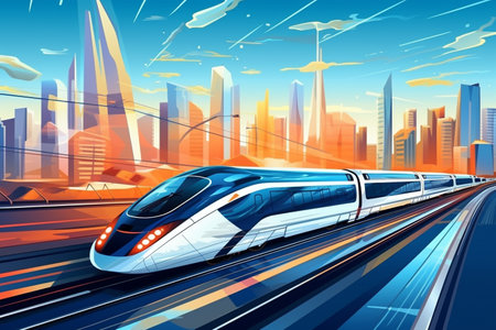 Futuristic High-Speed Train in Urban Landscapeの素材