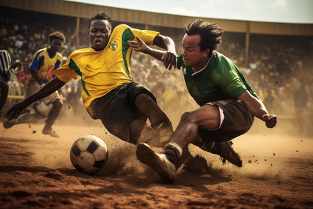 Intense Football Match in Dusty Fieldの素材