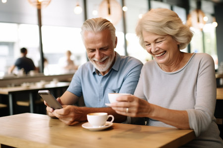 Laughing Senior Couple with Smartphoneの素材