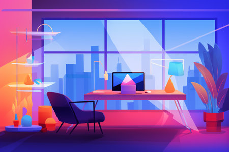 Modern Office Interior with a View of the Cityの素材