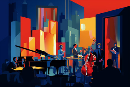 Jazz Band Performing in a Modern Cityの素材