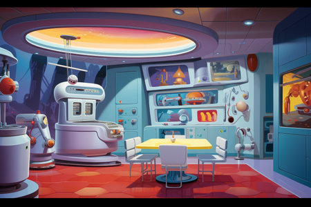 Futuristic Kitchen with Modern Appliances and Robot Chefの素材