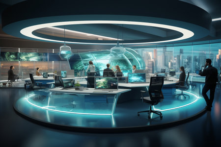 Futuristic Office Workspace with Holographic Displaysの素材