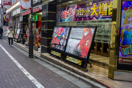 Tokyo, Japan, October 31, 2023: Colorful neon signs of anime and entertainment in Akihabaraのeditorial素材