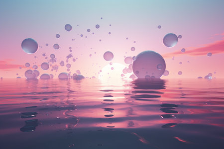 Abstract Spheres Over Water at Sunsetの素材
