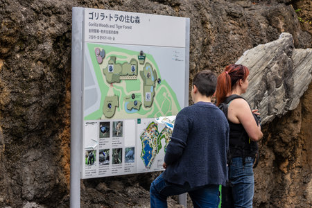 Tokyo, Japan, October 31, 2023: Tourists looking at a park mapのeditorial素材