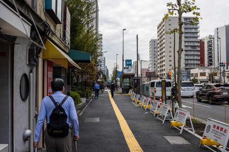 Tokyo, Japan, October 31, 2023: Pedestrian sidewalk closed for constructionのeditorial素材