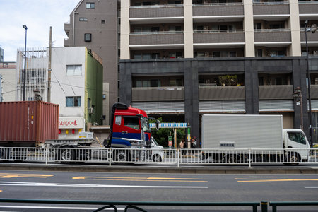 Tokyo, Japan, October 31, 2023: Urban scene with trucks and constructionのeditorial素材