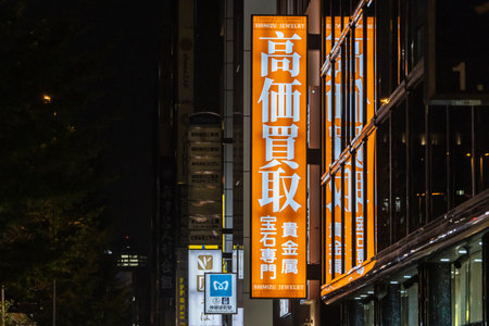 Tokyo, Japan, October 31, 2023: Illuminated signage on a Tokyo building at nightのeditorial素材