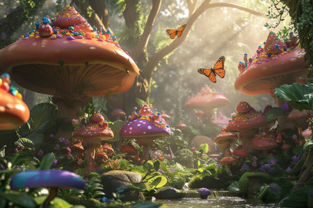 Fantasy Forest with Giant Mushroomsの素材