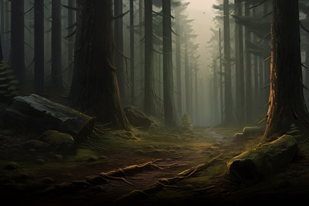Mystical Forest Trail at Dawnの素材