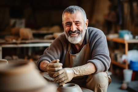 Joyful Potter at Work in Studioの素材