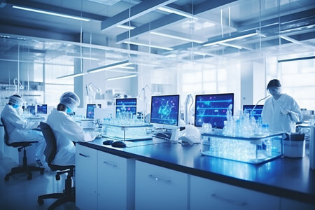 Modern Laboratory with Scientists at Workの素材