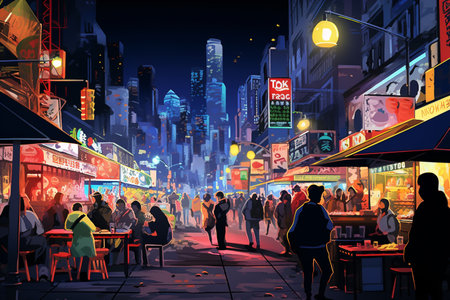 Night Market in Bustling Cityの素材