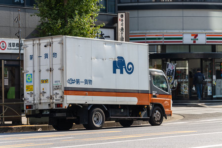 Tokyo, Japan, November 1, 2023: Delivery Truck Parked on a Tokyo Streetのeditorial素材