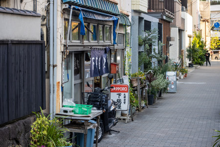 Tokyo, Japan, November 1, 2023: Quaint alleyway with traditional shops in Tokyoのeditorial素材