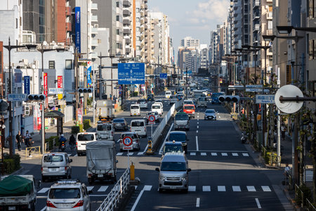 Tokyo, Japan, November 1, 2023: Traffic Flowing Through a Major Intersection in Tokyoのeditorial素材