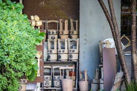 Tokyo, Japan, November 1, 2023: Variety of Traditional Japanese Ceramics Displayed Outside a Shopのeditorial素材