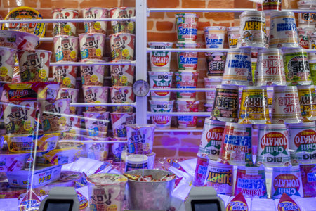 Tokyo, Japan, November 1, 2023: Display of Cup Noodles in a Japanese Storeのeditorial素材