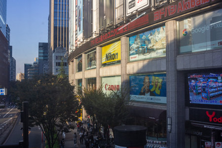 Tokyo, Japan, November 1, 2023: Electronics Stores and Billboards in Akihabara Districtのeditorial素材