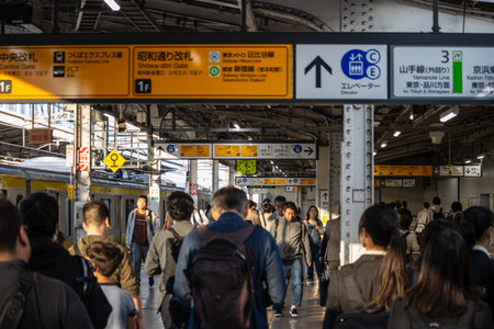 Tokyo, Japan, November 1, 2023: Commuters at Tokyo Train Station Platformのeditorial素材