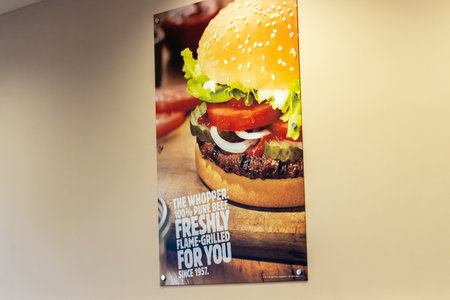 Tokyo, Japan, November 1, 2023: Advertisement of a Whopper burger at a Burger King restaurantのeditorial素材