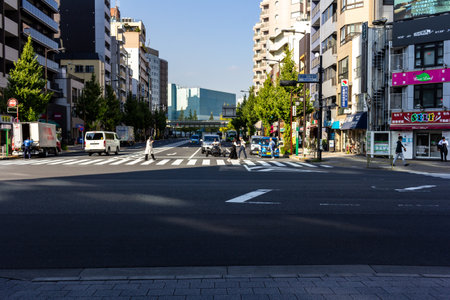 Tokyo, Japan, November 1, 2023: Urban street scene with crosswalk and pedestriansのeditorial素材