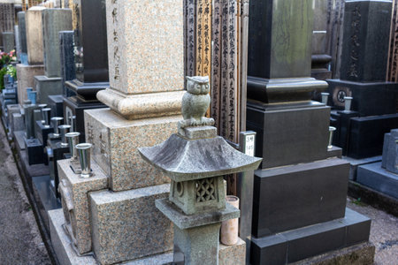 Tokyo, Japan, November 1, 2023: Traditional Japanese graves at a cemeteryのeditorial素材