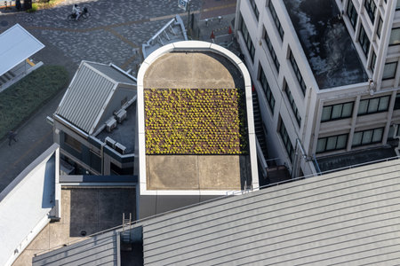 Tokyo, Japan, November 2, 2023: Rooftop Garden on Urban Building in Tokyoのeditorial素材