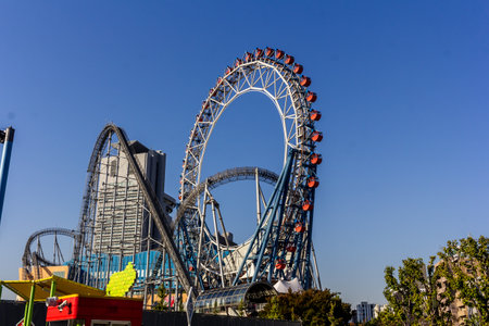 Tokyo, Japan, November 2, 2023: Roller coaster at Tokyo Dome City amusement parkのeditorial素材