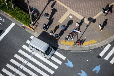 Tokyo, Japan, November 2, 2023: Aerial view of pedestrian crossing in Tokyo