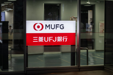 Tokyo, Japan, November 2, 2023: MUFG Bank branch entrance with logoのeditorial素材