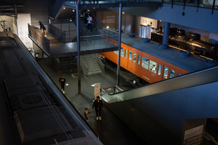 Tokyo, Japan, November 3, 2023: Interior view of the Railway Museum with vintage trains on displayのeditorial素材