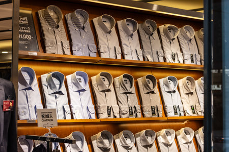 Tokyo, Japan, November 3, 2023: Display of Men's Shirts for Sale in a Retail Storeのeditorial素材