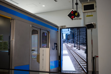 Tokyo, Japan, November 3, 2023: Open Train Door at JR Station Platformのeditorial素材