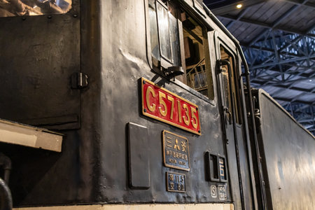 Tokyo, Japan, November 3, 2023: Vintage Black Steam Locomotive C57 at Railway Museumのeditorial素材